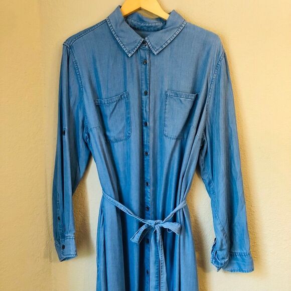 Ava & Viv 2X Denim Shirt Dress 100 Lyocell Medium Wash Country Western Rodeo - Picture 2 of 7